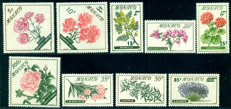 Monaco flower postage stamps sheet with assorted carnations and other blooms