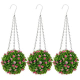 3 Pcs Artificial Hanging Topiary Flower Ball - 19.7" Fake Hanging Topiary Bal... Green Plant