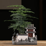 Chinese Suzhou Garden Landscape Building Resin House Flower Pot Room Home Decor Garden Plants