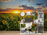 3D Sunset Sky Sunflower Flower Wallpaper Wall Murals Removable Wallpaper Sunflower