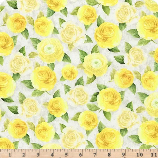 Lemon Bouquet Lemon Floral Leaves Cream CD2457  Fabric Half Yard Continuous Cuts Flowering Plants