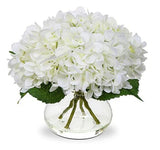 Hydrangea Artificial Flowers with Vase White Silk Fake Flowers Arrangements  w/ Hydrangea