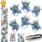Dusty Blue Rose Wrist Corsage for Women, Set of 6, Wedding Bridal Corsage Han... Bouquet