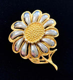 Striking Gold-tone Flower Pin Brooch w Curved Two-tone Petals, Sunflower, Daisy Sunflower