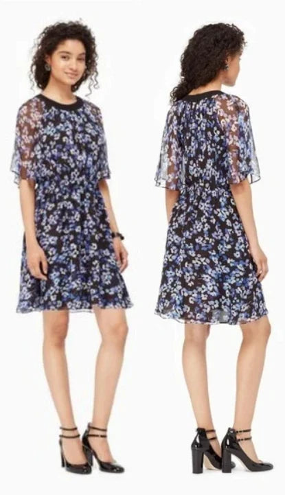 Kate Spade New York Purple Black Hydrangea Silk Mini Dress, Size XS Hydrangea