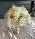 Large rose and lace flowers bridal bouquet..you pick colors Bouquet