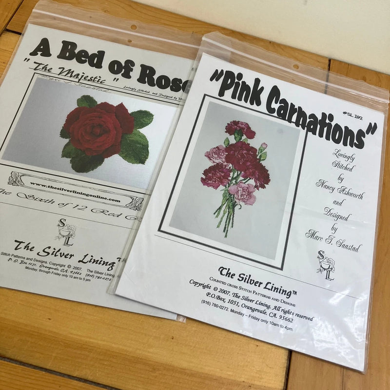 Rose & Carnation Flower Cross Stitch CHARTS ONLY Silver Lining Designs 189 & 192 Carnation