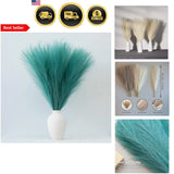 Faux Pampas Grass Fluffy Pompous Decor Vase Filler 6 Stems 18 Inches Boho Style Pampas Grass