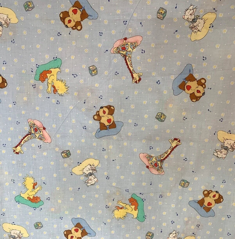 Vintage Suzys Zoo Cotton  Fabric Light Blue Flowers Music Notes 1 Yard 30 inches Flowering Plants