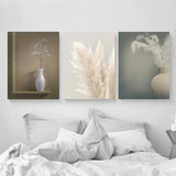 3pcs Nordic Minimalist Style Pampas Grass Metal Print Ready to Hang Art Pampas Grass