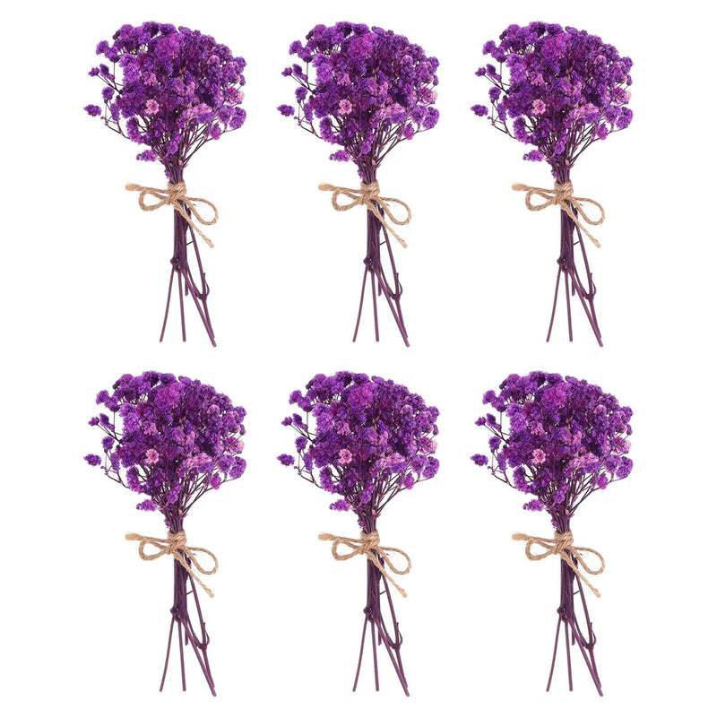 6 Pcs Mini Dried Flower Bouquet Baby's Breath Boho DIY Gift Rose Purple Dried Flower