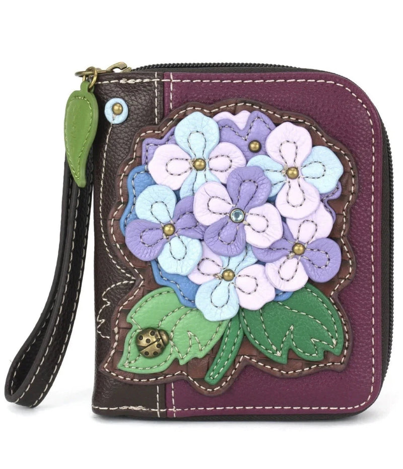 NEW CHALA PINK PURPLE BLUE HYDRANGEA FLOWER DUO FOLD ZIPPERED WALLET FAU LEATHER Hydrangea