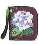 NEW CHALA PINK PURPLE BLUE HYDRANGEA FLOWER DUO FOLD ZIPPERED WALLET FAU LEATHER Hydrangea