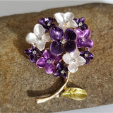 Flower brooch lilac hydrangeas 3D enamel rhinestones New vintage style Hydrangea