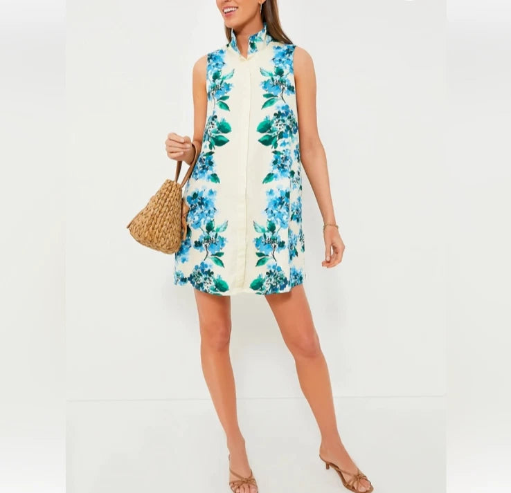 Tuckernuck NEW Water's Edge Hydrangea Sleeveless Ivory Charlie Dress Size Large Hydrangea