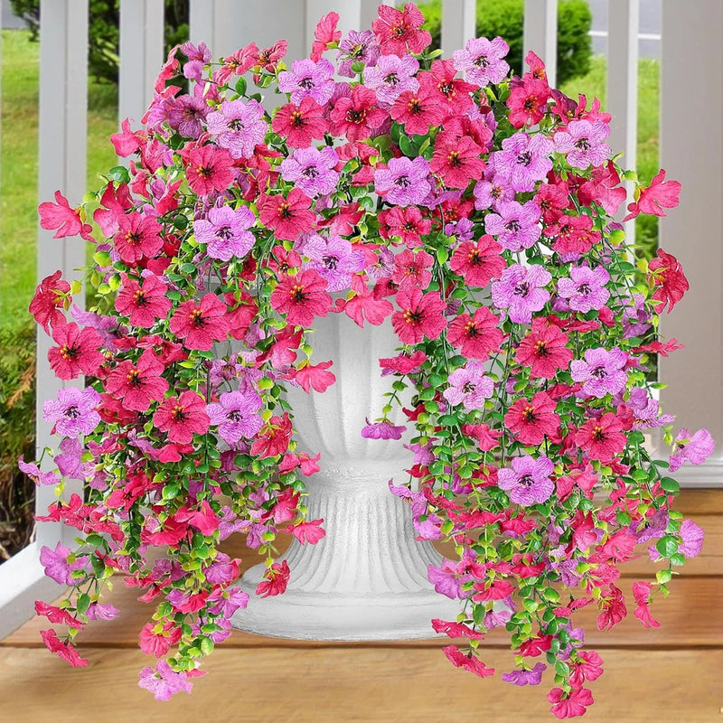 Artificial Fake Hanging Flowers Plants for Outdoor Outside 2PCS Hot pink-Magenta Flowering Plants