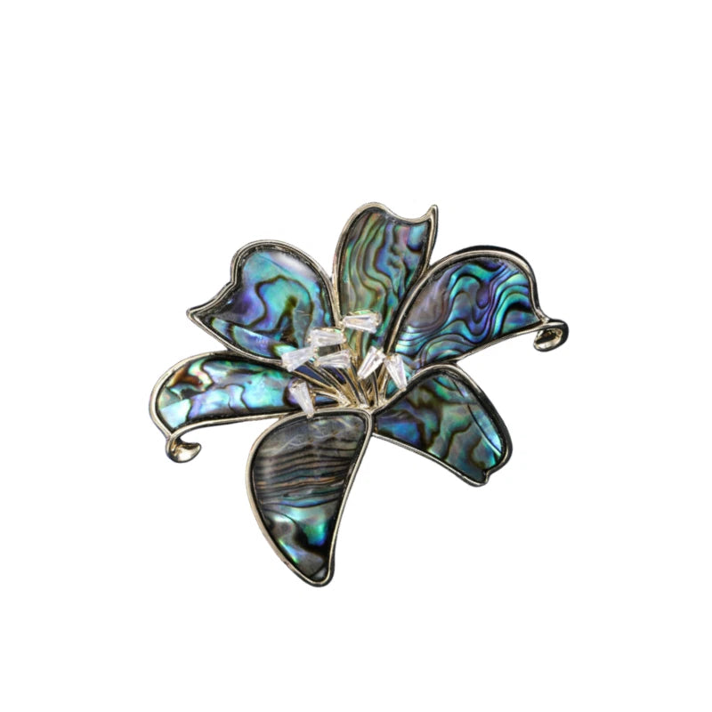 Gold Plated Abalone Shell Cubic Zirconia Lily Flower Brooch Pin Lily