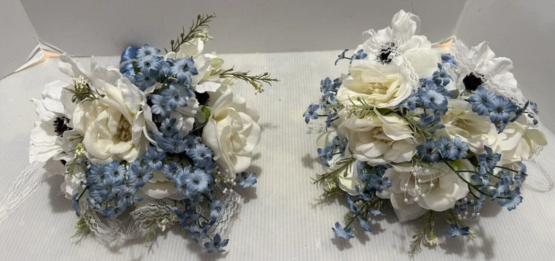 2pc set Steel Blue / Gray and white Artificial Bouquets For Bridesmaids DYI Bouquet