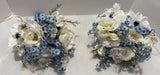 2pc set Steel Blue / Gray and white Artificial Bouquets For Bridesmaids DYI Bouquet
