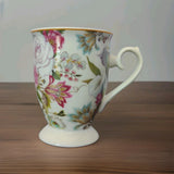 Summer River Floral Pedestal Coffee Tea Mug Cup Roses Carnations Lilies Poppies Carnation