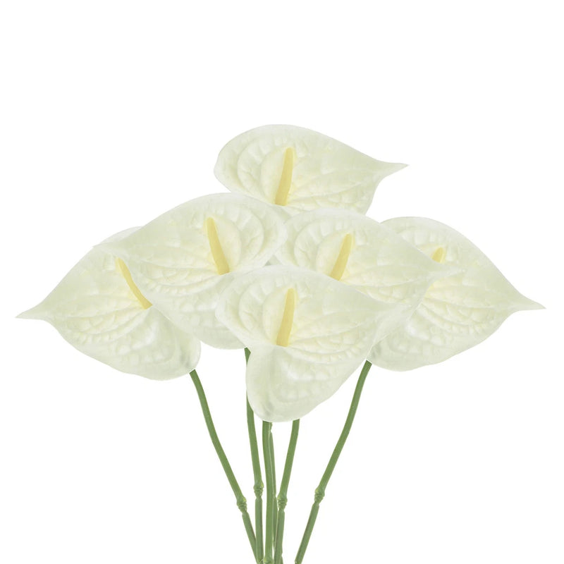 6Pcs 13" Artificial Anthurium Lily Flowers Floral Bouquet Decor, Beige Lily