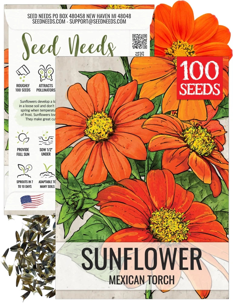 Seed Needs Mexican Sunflower Seeds for Planting 1 Pack, Orange Sunflower