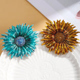 Yellow/Blue Enamel Crystal Rhinestone Large Sunflower Brooch Pin Sunflower