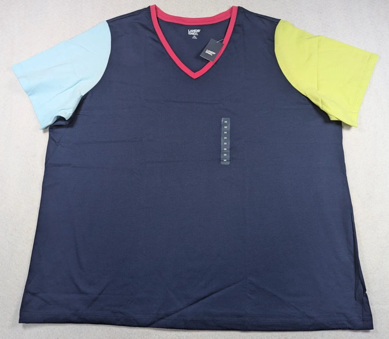 Women's Supima V-neck short-sleeve T-shirt, navy with pink trim at neckline