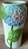 Vintage Italian Ceramic Vase Embossed Floral Hydrangea 10Ó HandPainted 3D Effect Hydrangea