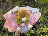 Handmade Crochet Sunflower & Rose Bouquet Pink Wrap Ð Romantic Gift Sunflower