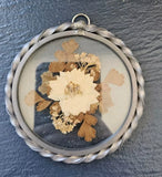Vintage Handmade Pressed Flowers, Natural, Dried Flowers in Round Glass Frame Dried Flower