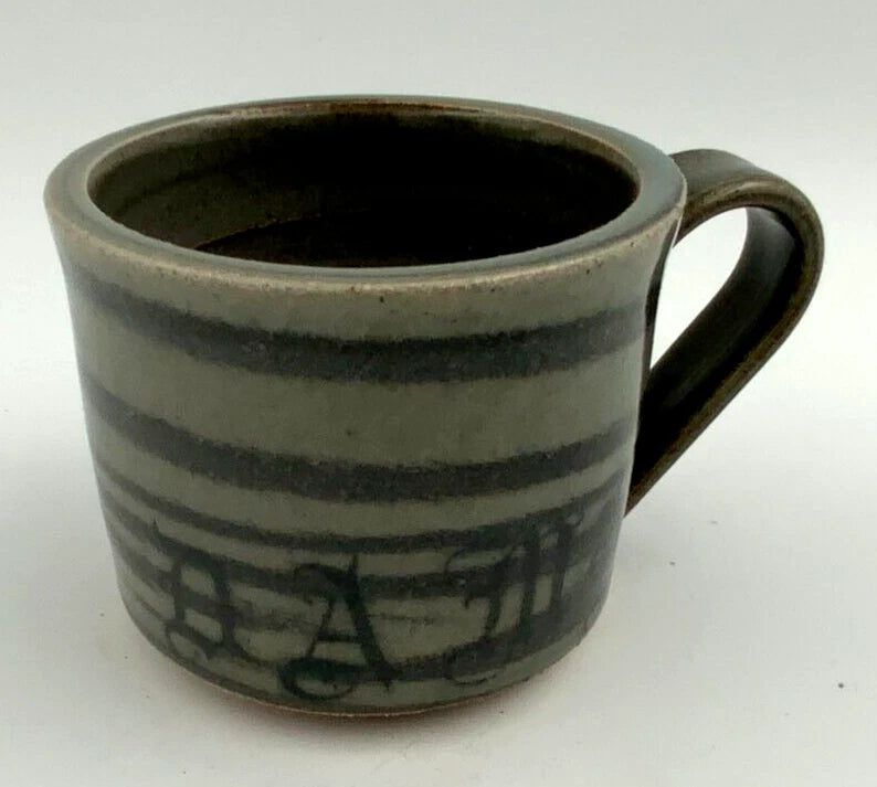 Rafe Bouchard Pottery Large Clay Swirl " DAMN " Mug Peony Flower Bottom Peony