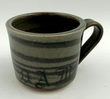 Rafe Bouchard Pottery Large Clay Swirl " DAMN " Mug Peony Flower Bottom Peony