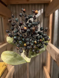 24 Pack- 13" Berry Cluster Pick W/3 Leaves. Green Plant