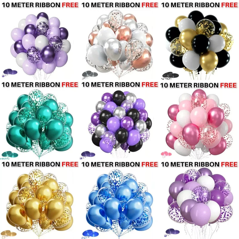 Latex balloon bouquet set, mixed colors with ribbon accents