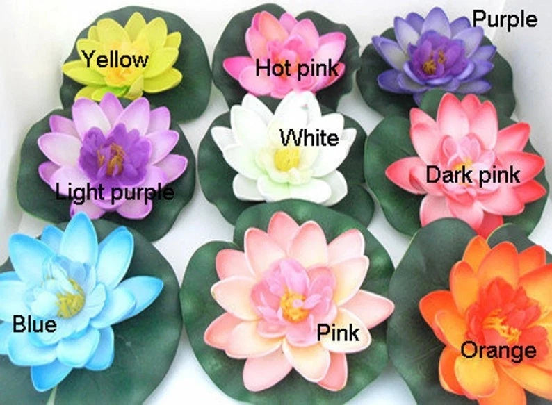 Set of foam lotus water lily floating pool plants in mixed colors