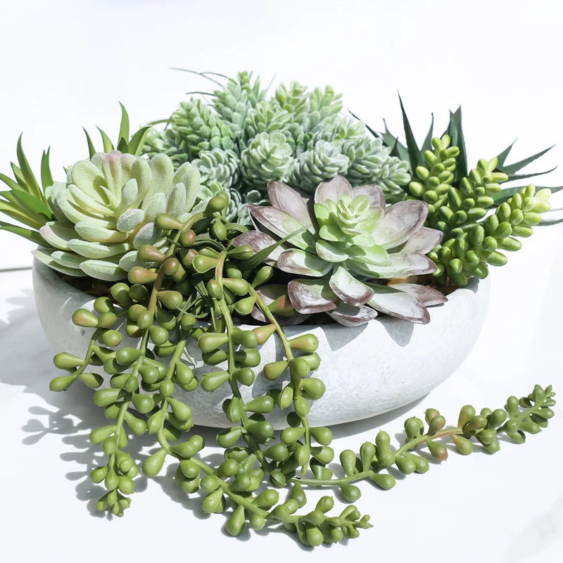 9" Artificial Succulent Arrangement Succulent Plants in Gray Round Planter Fa... Green Plant