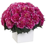 11" ARTIFICIAL SILK CARNATION FLOWER ARRANGEMENT CENTERPIECE w/ VASE - DARK PINK Carnation