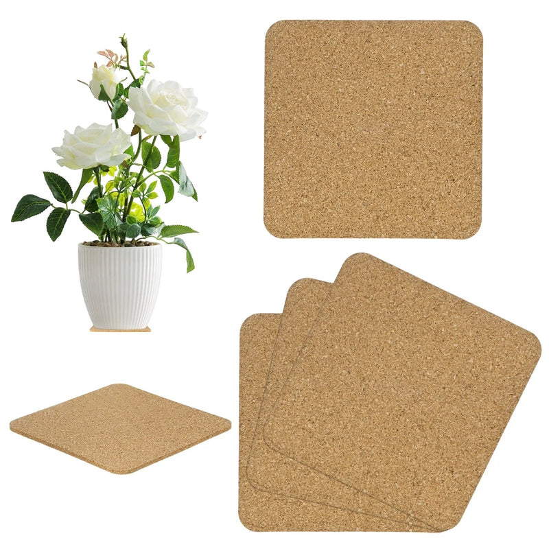 4-Pack Cork Plant Coasters, 4.1 in Square Cork Plant Mats for Garden [Wood Tone] Garden Plants