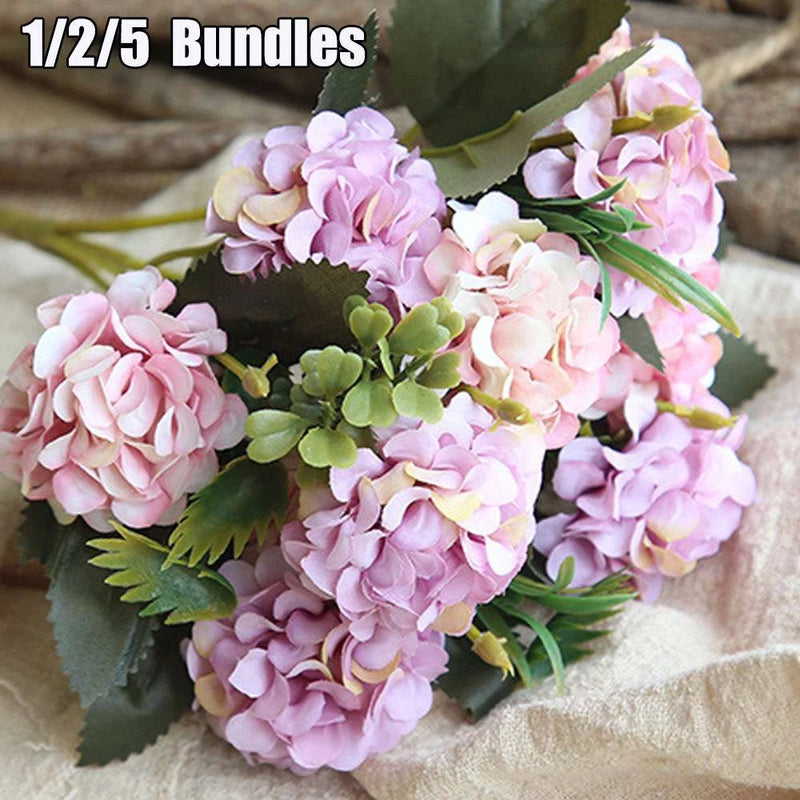 10 Heads Artificial Hydrangea Flowers Silk Bouquet UV Resistant In/Outdoor Decor Hydrangea