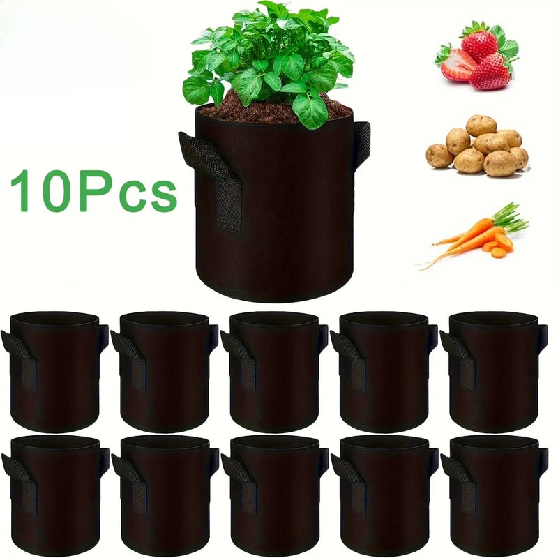 Set of 10 dark brown thickened planting grow bags for potatoes and vegetables