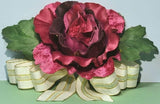 Large Deep Red Velveteen Silk Rose & Bow Corsage Princess "Kachi" Garden Flower Bouquet