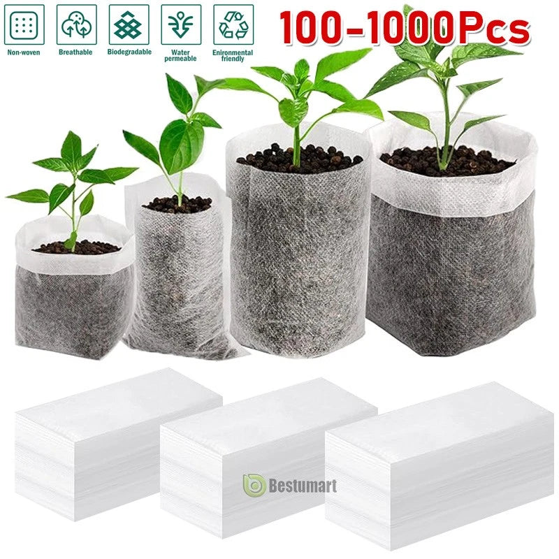 Thickened nonwoven plant grow bag pots, gray fabric nursery planters with small seedlings