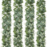 Eucalyptus Garland with White Flowers, 4 Packs 5.9Ft Artificial Silver Dollar... Green Plant