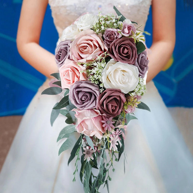 Cascading Bridal Bouquet Artificial for Ceremony Anniversary Photo Props Bouquet