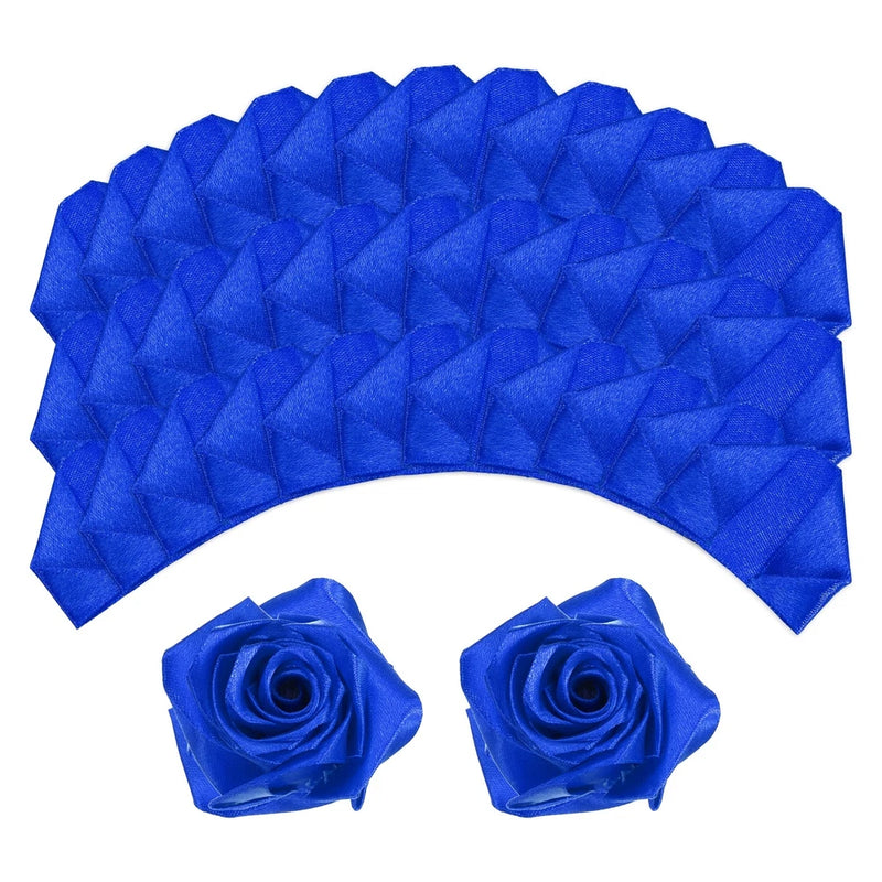Dark blue satin ribbon rose petals with two mini ribbon roses