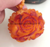 55mm Natural Red Amber Beeswax Peony Flower Pendant 6mm Beads Necklace Peony