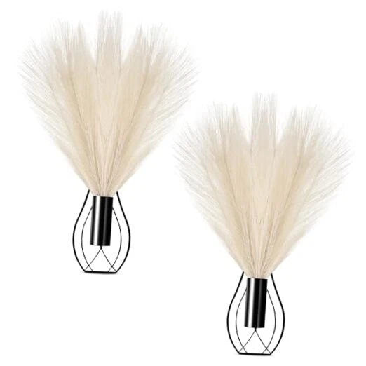 Otoolling 2 Pieces Hanging Plant Wall Decor with Artificial Pampas Black, Beige Pampas Grass