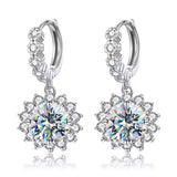 2.20 ctw Brilliant Moissanite 925 Sterling Silver Sun Flower Hoop Drop Earrings Sunflower