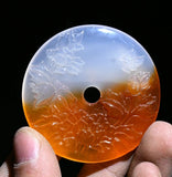 5CM Old Dynasty Natural Jade Fengshui Peony Flower Butterfly Amulet Pendant Peony